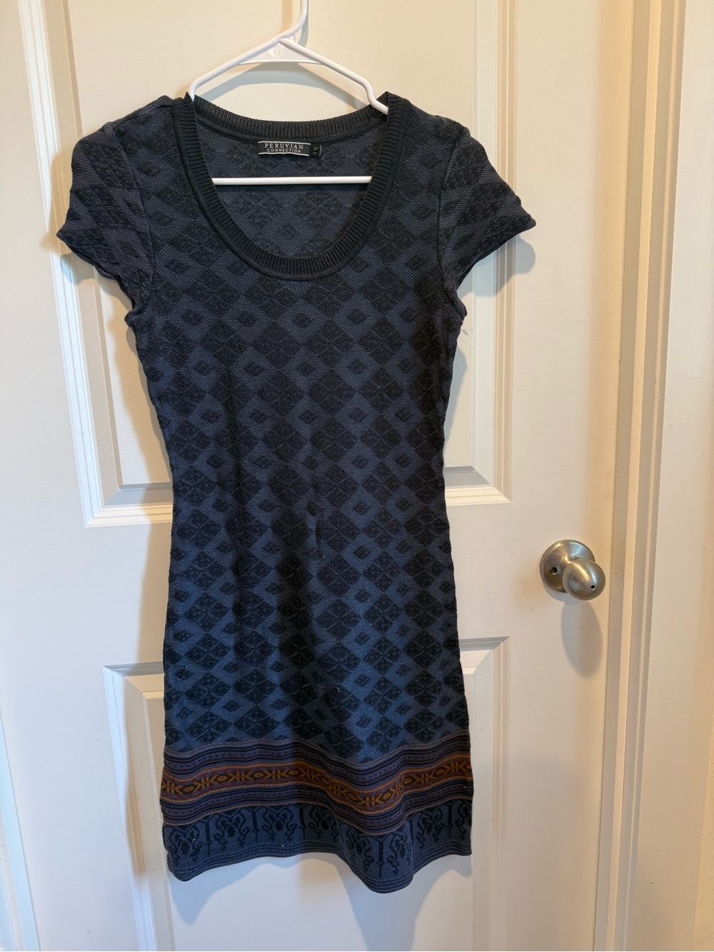 Peruvian Connection Blue Pattern Knit Sweater Dress Size SP